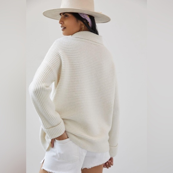 PILCRO Anthropologie | Cowl Neck Chunky Knit Oversized Cream Sweater, XS - Picture 11 of 15